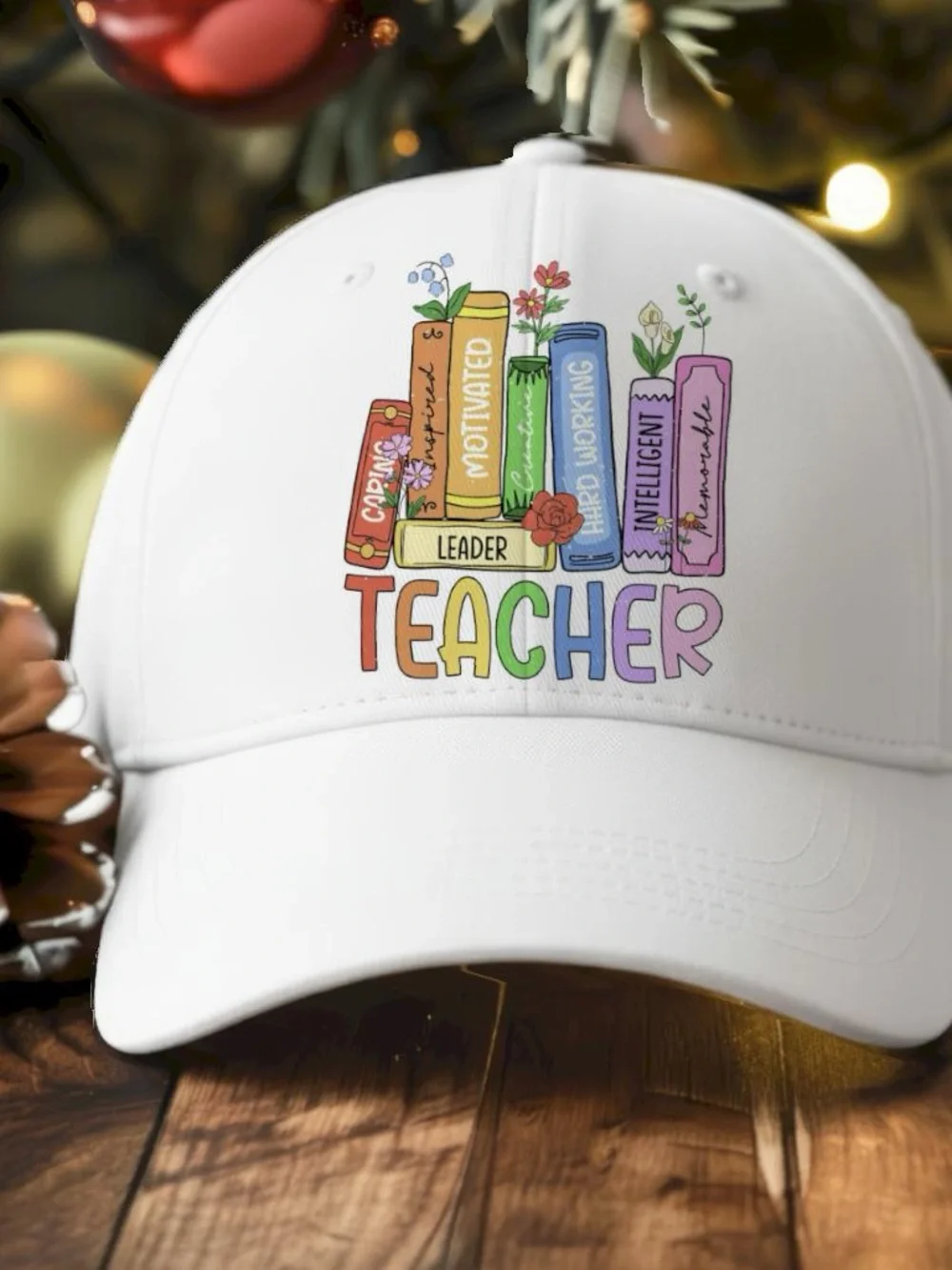 White Kids Floral 'Teacher' Baseball Cap